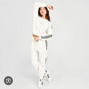 Adidas Women's Cream Joggers Set with Black Stripes